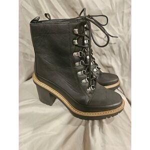 A New Day Womens Black Lace Up Block Heel Chunky Boots Lug Sole 8.5